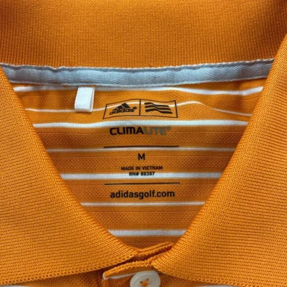 Adidas CLIMALITE Golf Shirt Men Medium M Orange Striped 100% Polyester Golfing - Picture 2 of 8